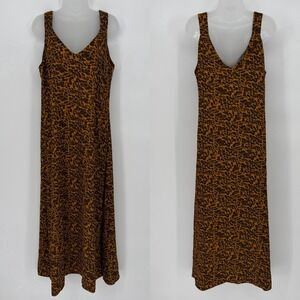 FRNCH Paris Sz M Maxi Slip Dress Leopard Print Sleeveless Chic V Neck Side Slits